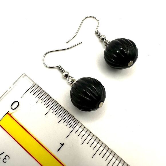 Black bead drop earrings - Picture 5 of 7